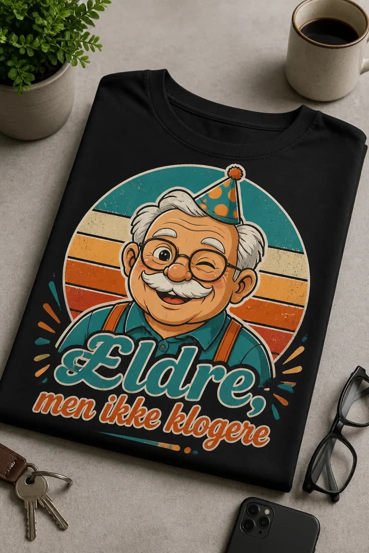 Sjov fødselsdags-t-shirt – Ældre, men ikke klogere