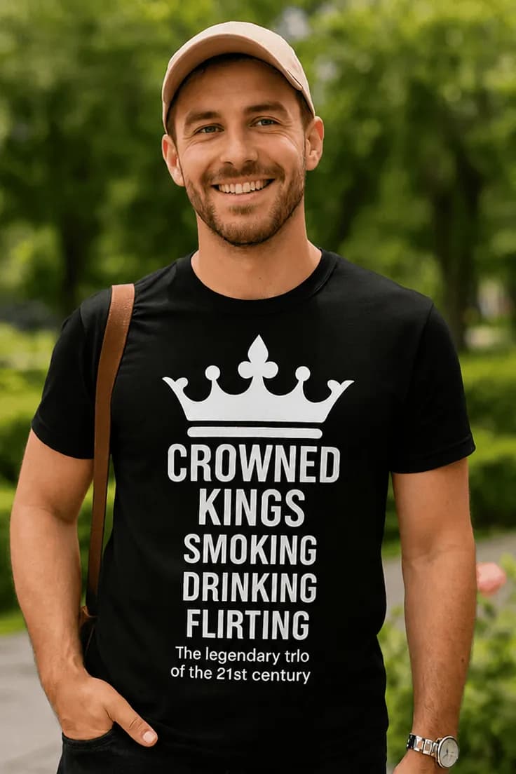 Sjov t-shirt 3 kings – CROWNED KINGS SMOKING DRINKING