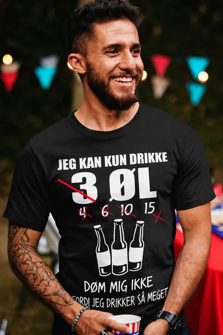 Sjov t-shirt 3 øl - JEG KAN KUN DRIKKE
