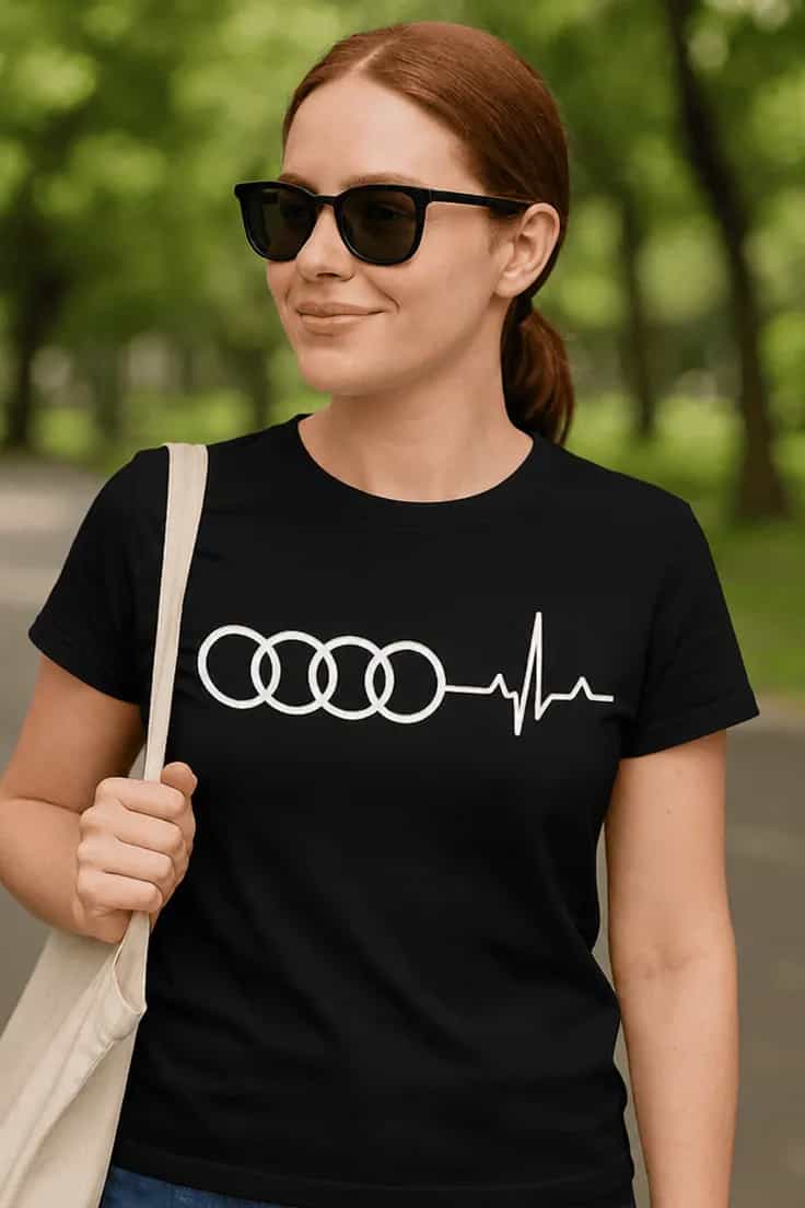 Sjov t-shirt Audi puls med ønsket bilmærke