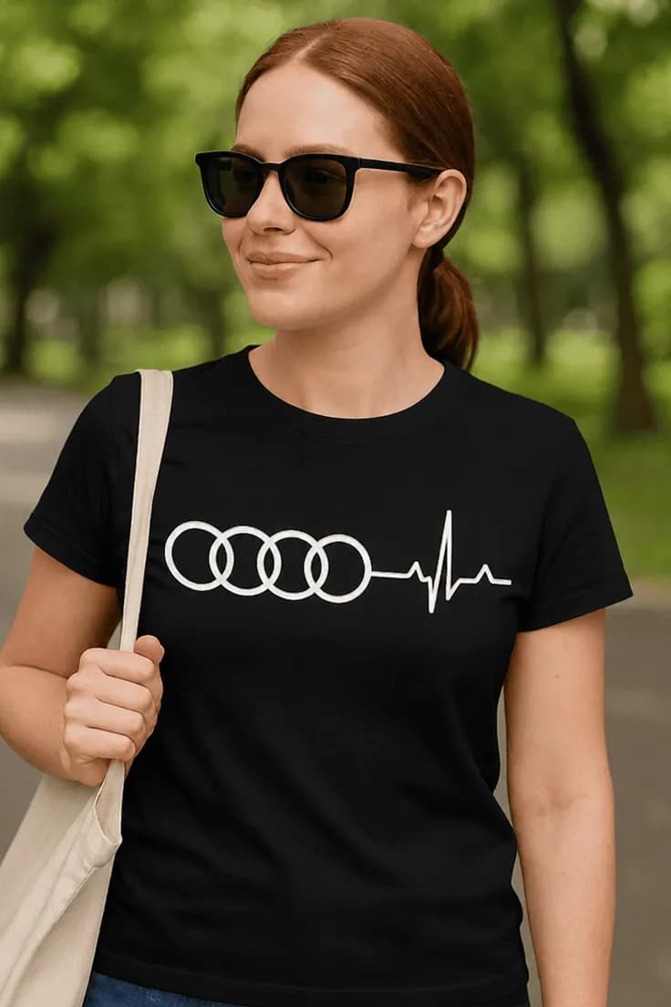 Sjov t-shirt Audi puls med ønsket bilmærke