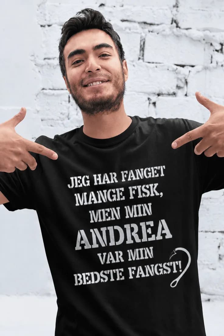 Sjov t-shirt Bedste fangst med navn - JEG HAR FANG