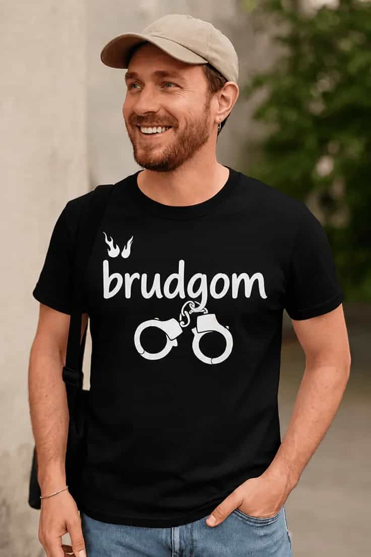 Sjov t-shirt brudgom med håndjern – brudgom