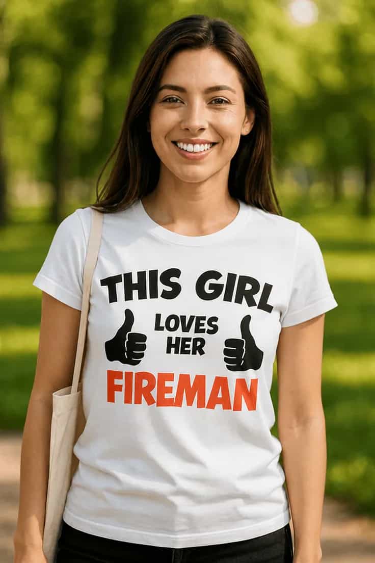 Sjov t-shirt Denne pige elsker sin brandmand