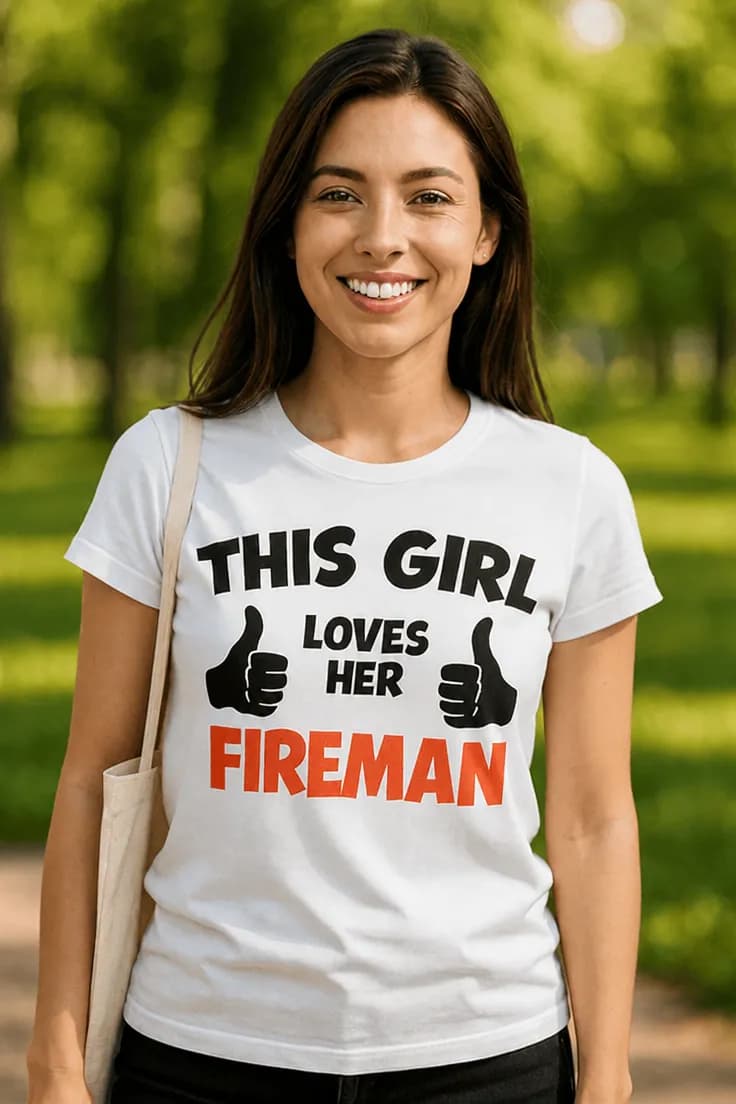 Sjov t-shirt Denne pige elsker sin brandmand
