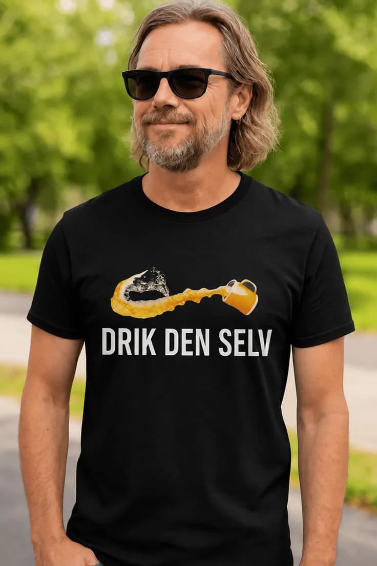 Sjov t-shirt Drik den selv – DRIK DEN SELV
