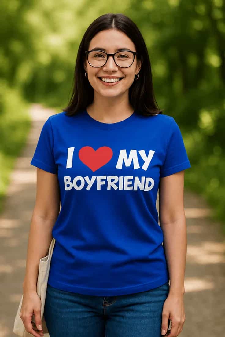 Sjov t-shirt Elsker min kæreste – I♥MY BOYFRIEND