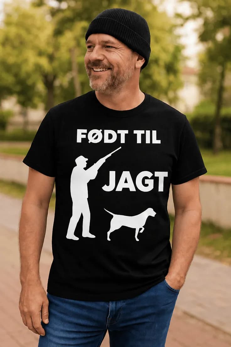 Sjov t-shirt Født til jagt med jægertekst