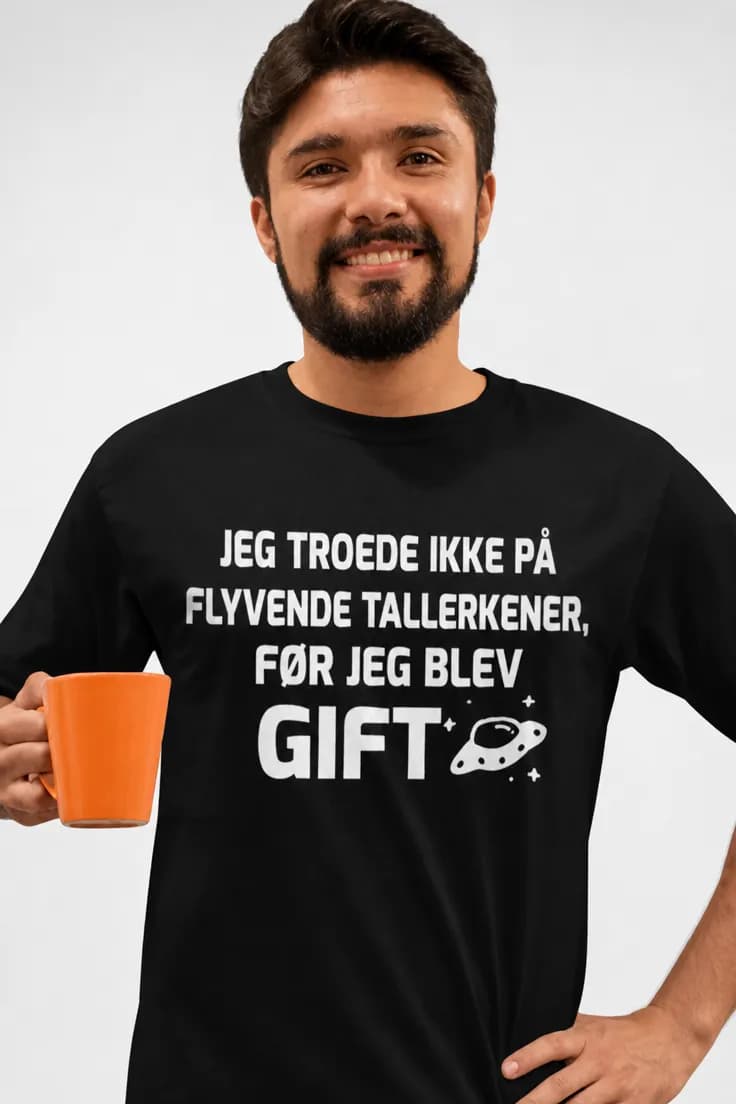 Sjov t-shirt flyvende tallerkener – JEG TROEDE IKKE PÅ