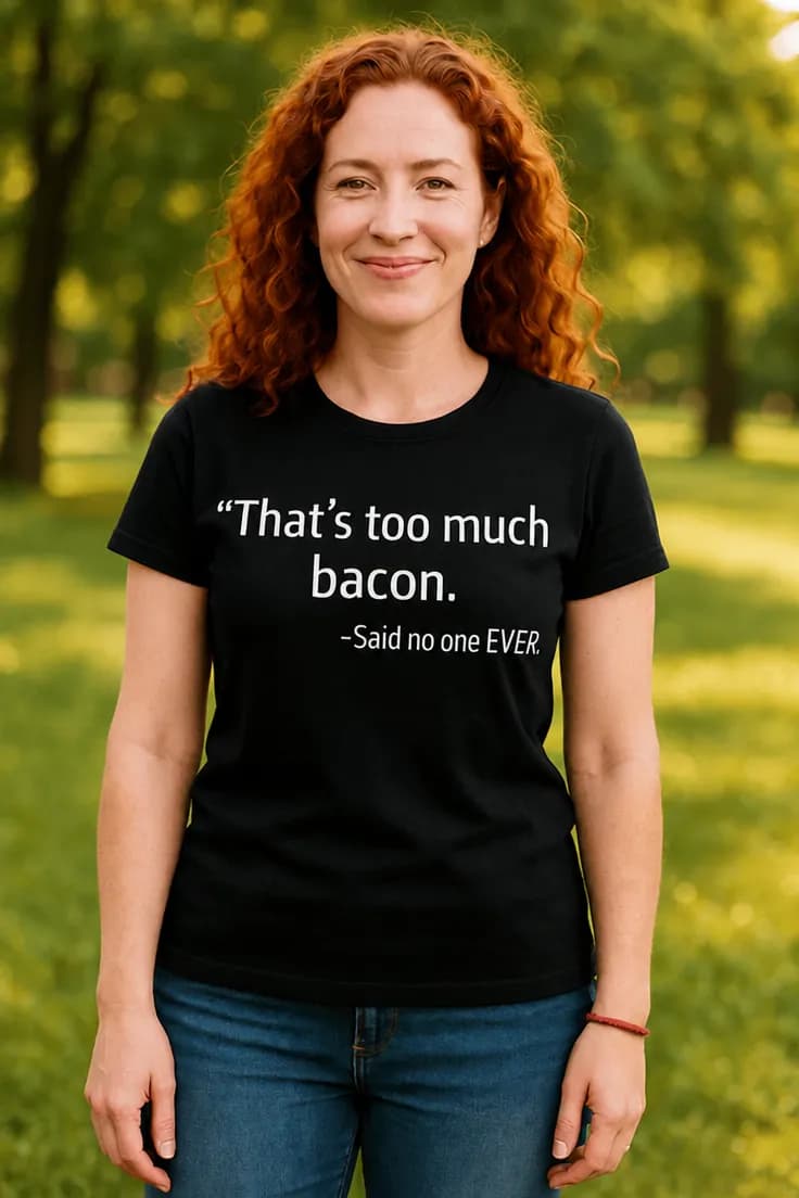 Sjov t-shirt For meget bacon | That's too much bacon