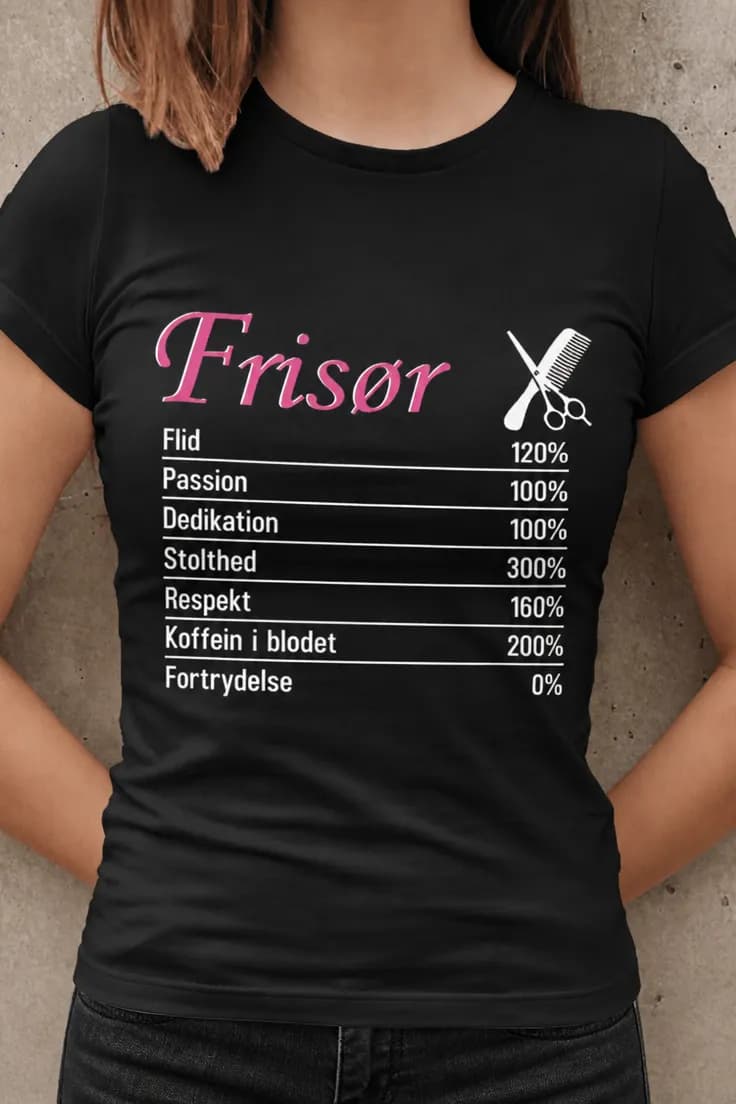 Sjov t-shirt Frisør med fuld energi – Frisør Flid