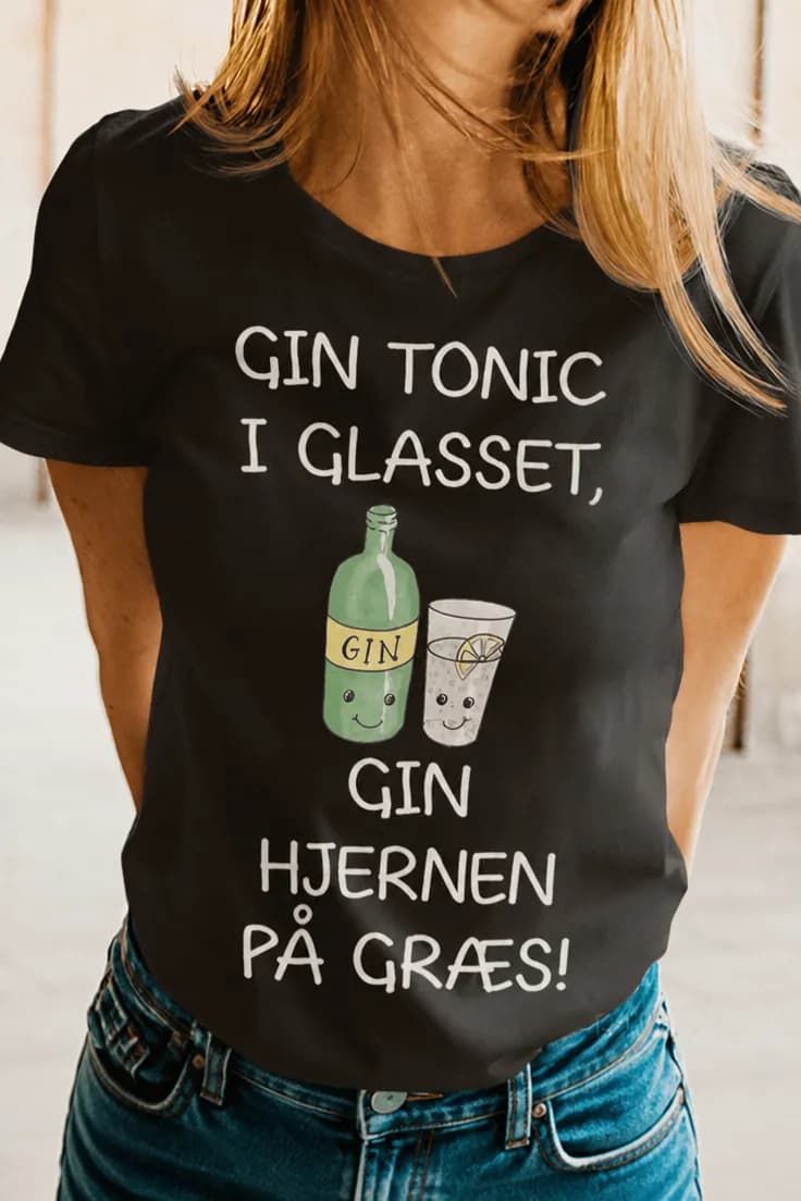 Sjov t-shirt Gin og hjernen på græs | GIN TONIC