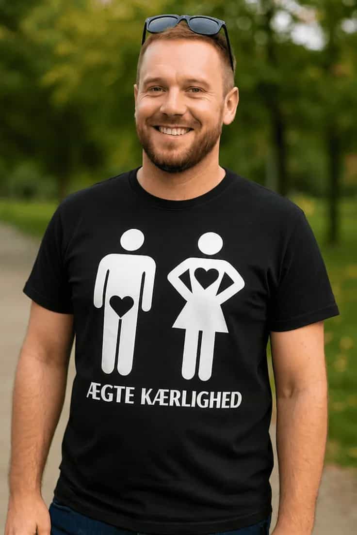 Sjov t-shirt Ægte kærlighed – ÆGTE KÆRLIGHED