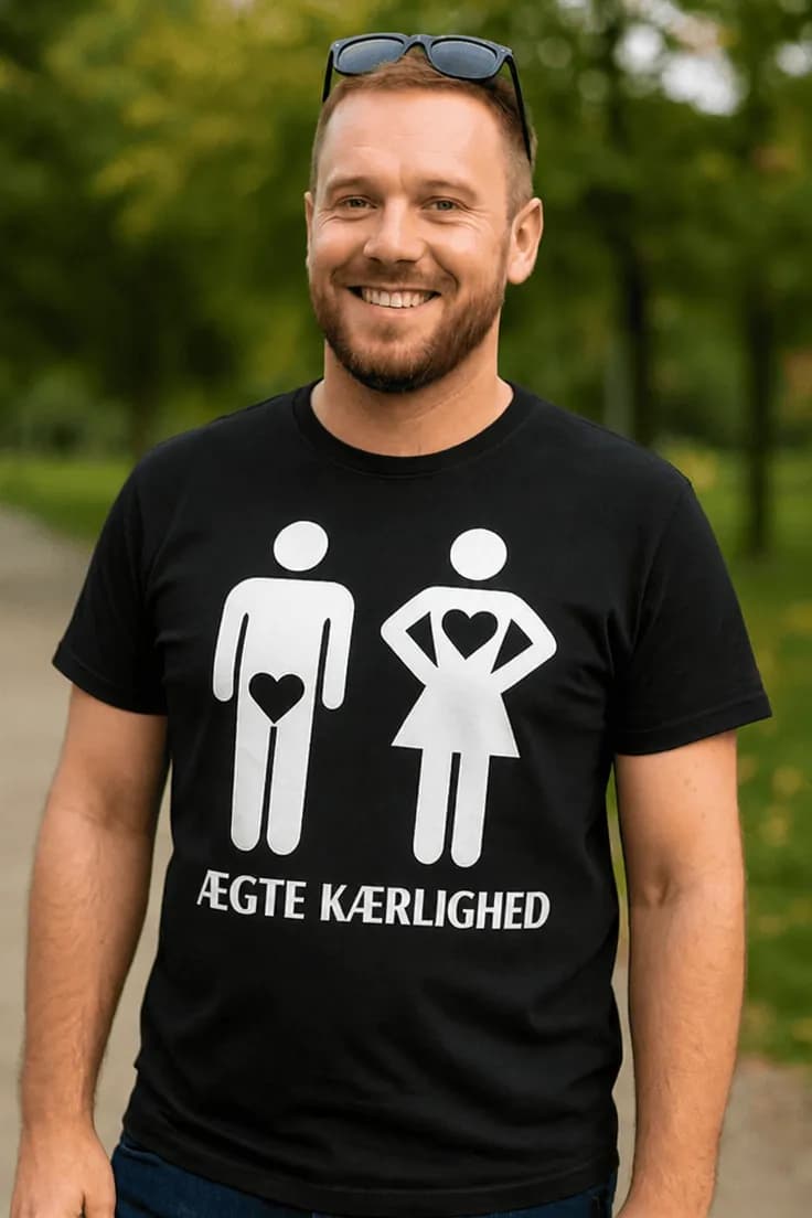 Sjov t-shirt Ægte kærlighed – ÆGTE KÆRLIGHED