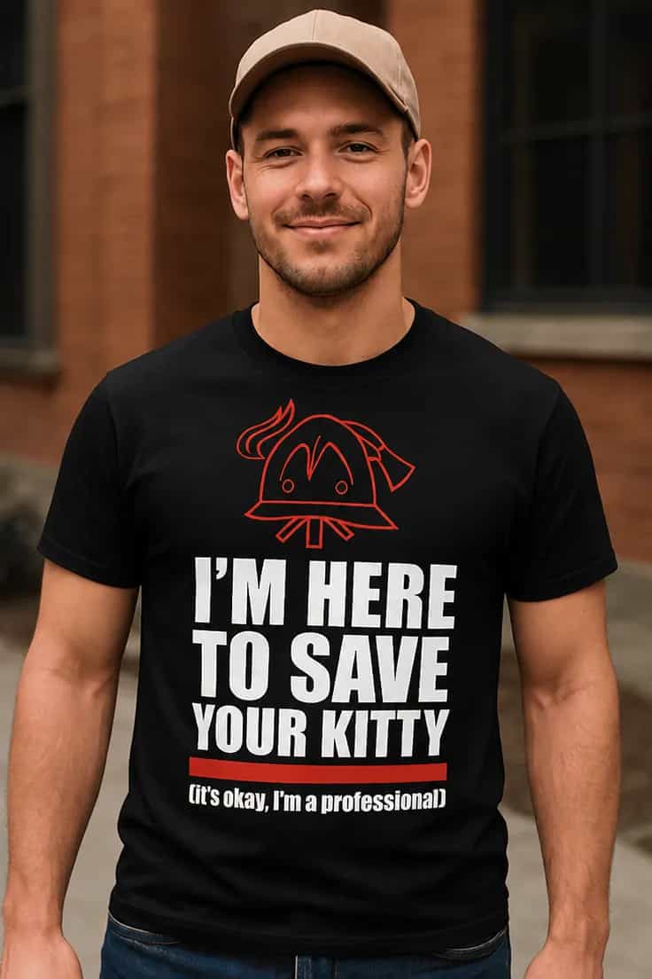 Sjov t-shirt Her for at redde katten | I'M HERE TO SAVE