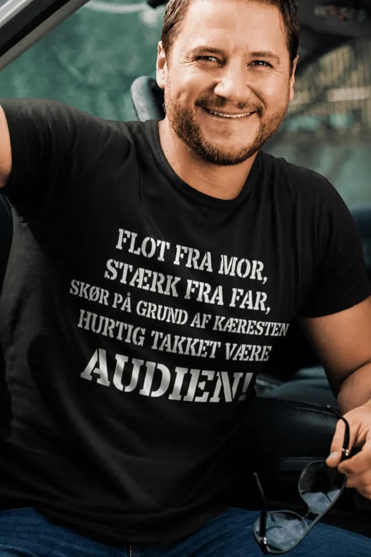 T-shirt Hurtig på grund af bilen – med ønsket bilmærke