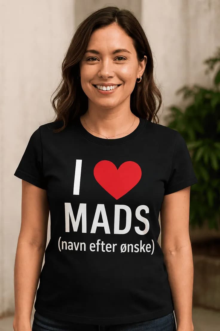 Sjov t-shirt I love med navn – I MADS
