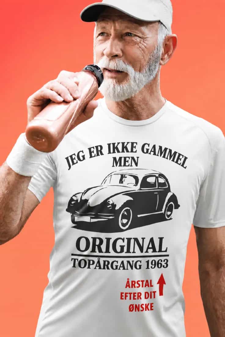 T-shirt Ikke gammel topårgang med ønsket årstal