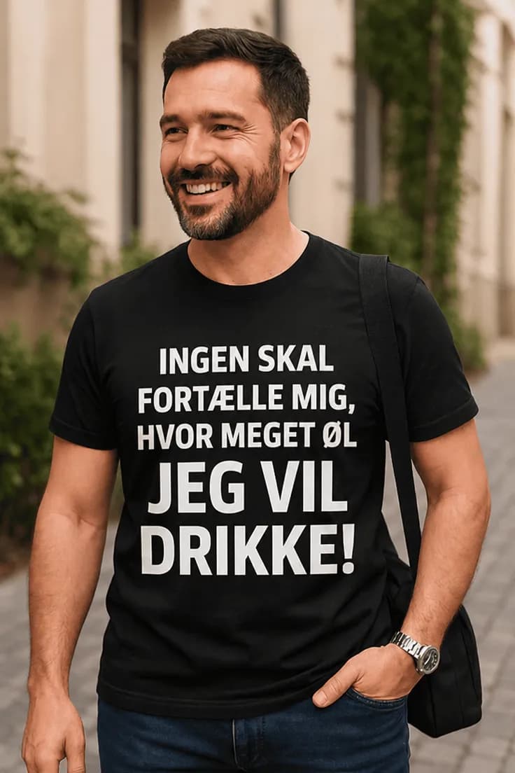 Sjov t-shirt Ingen bestemmer min øl – INGEN SKAL