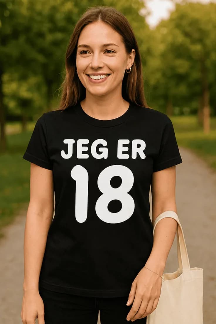 Sjov t-shirt Jeg er 18 - JEG ER 18