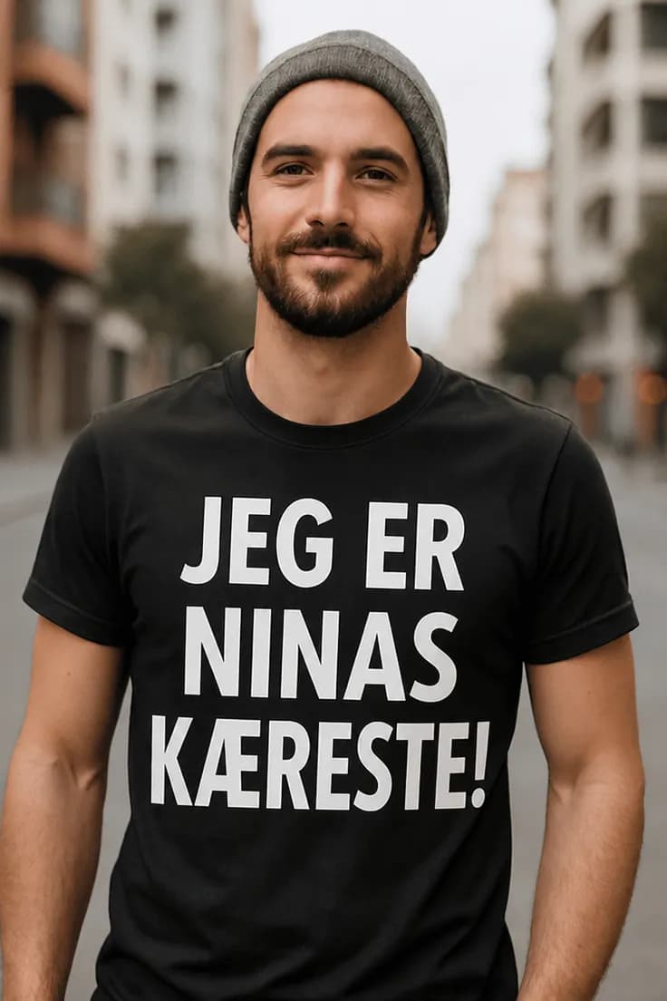 Sjov t-shirt Kæreste med navn - JEG ER NINAS KÆRESTE!