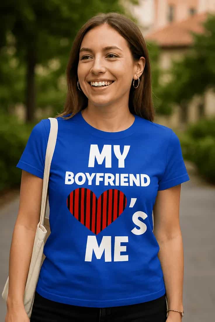 Sjov t-shirt Kæresten elsker mig – MY BOYFRIEND ME S
