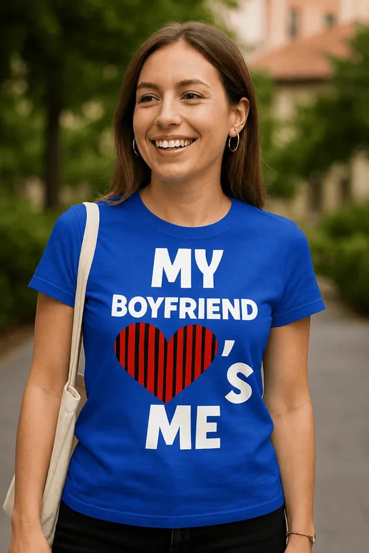Sjov t-shirt Kæresten elsker mig – MY BOYFRIEND ME S