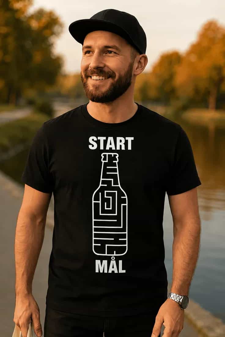 Sjov t-shirt Øllabyrint – START MÅL