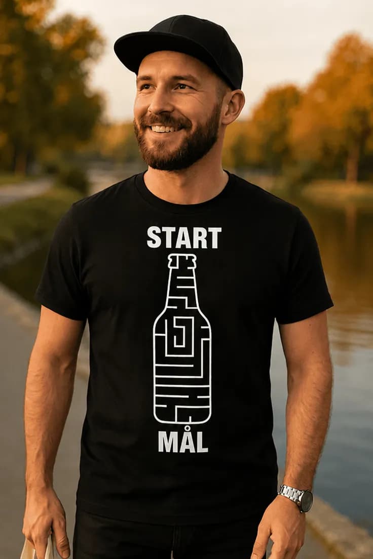 Sjov t-shirt Øllabyrint – START MÅL