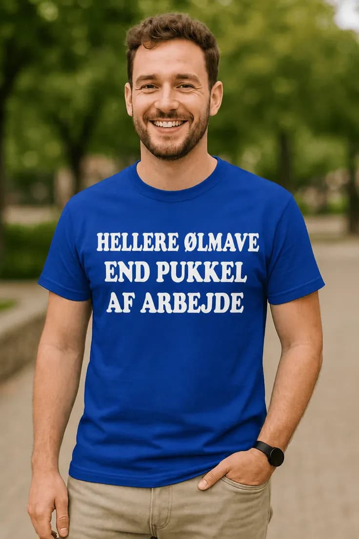 Sjov t-shirt Ølmave frem for arbejde – HELLERE ØLMAVE