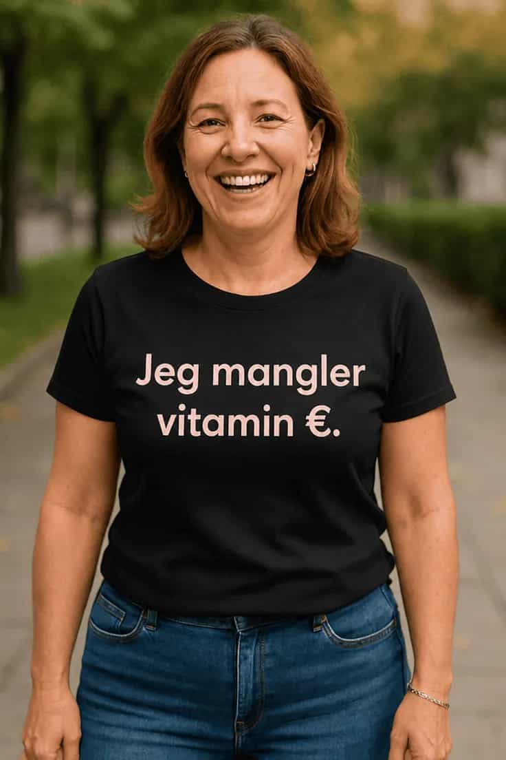 Sjov t-shirt Mangler vitamin euro - Jeg mangler
