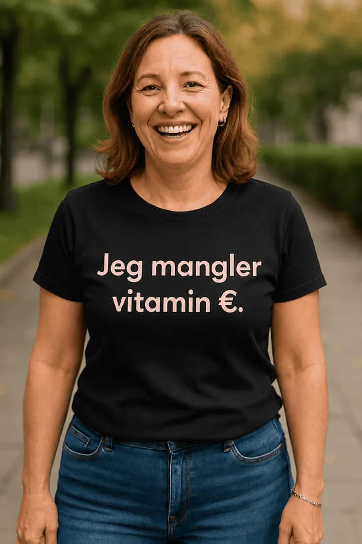 Sjov t-shirt Mangler vitamin euro - Jeg mangler