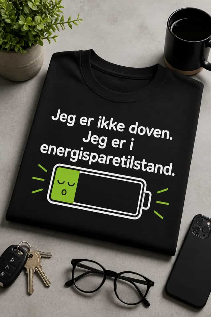 T-shirt jeg er ikke doven, jeg er i energisparetilstand