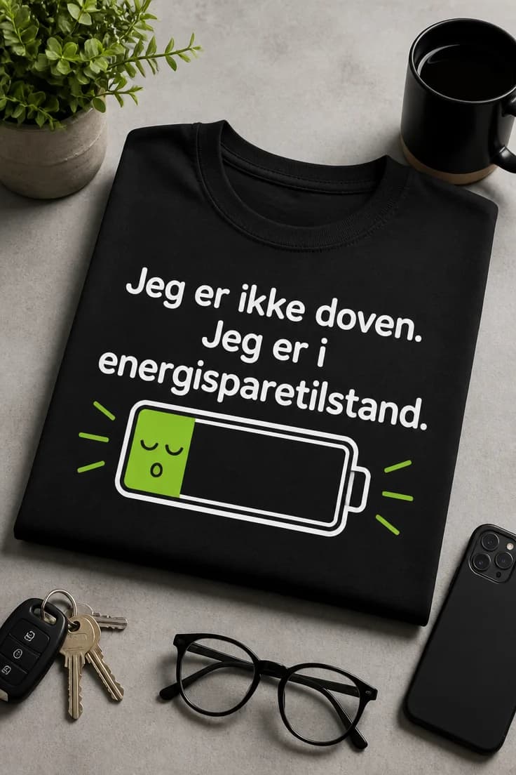 T-shirt jeg er ikke doven, jeg er i energisparetilstand