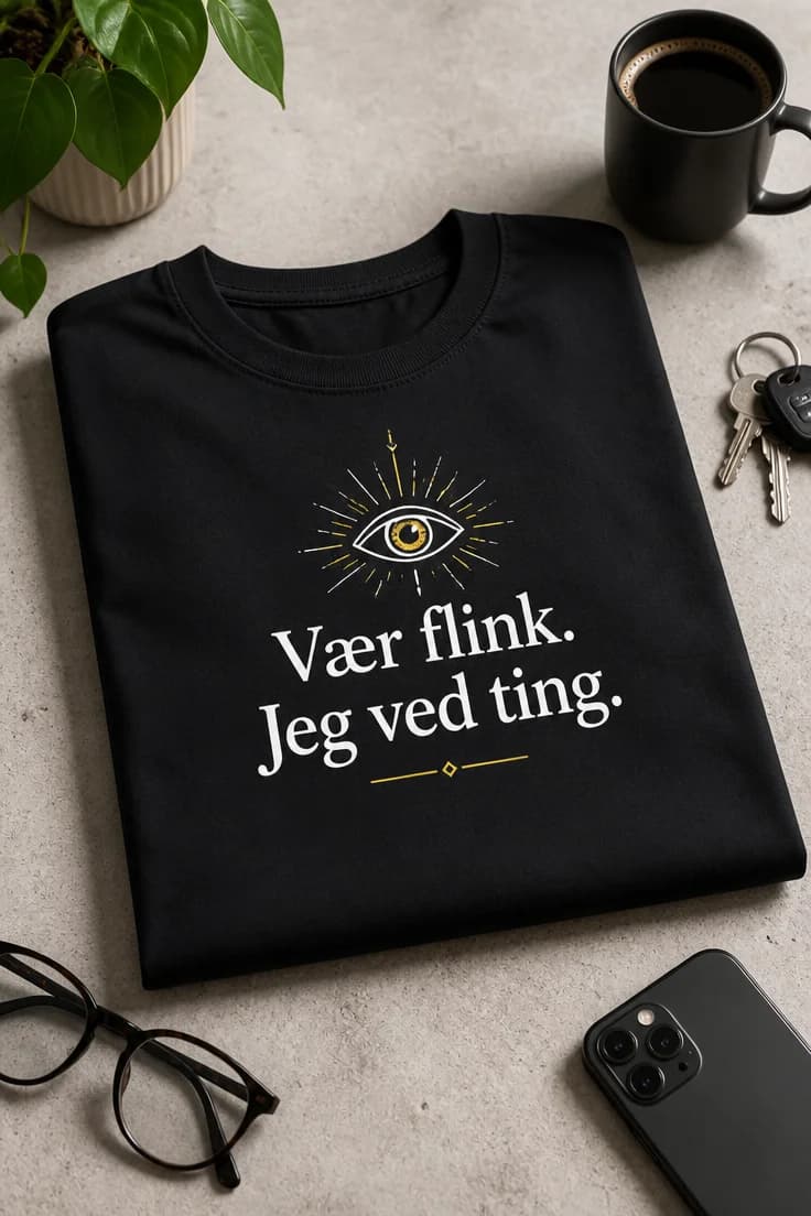 Sjov T-shirt med teksten: Vær flink. Jeg ved ting.