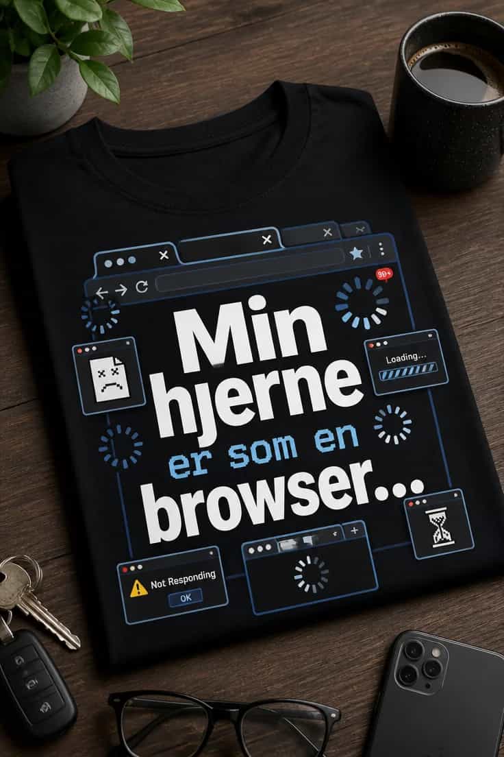 Sjov T-shirt med Min hjerne er som en browser...