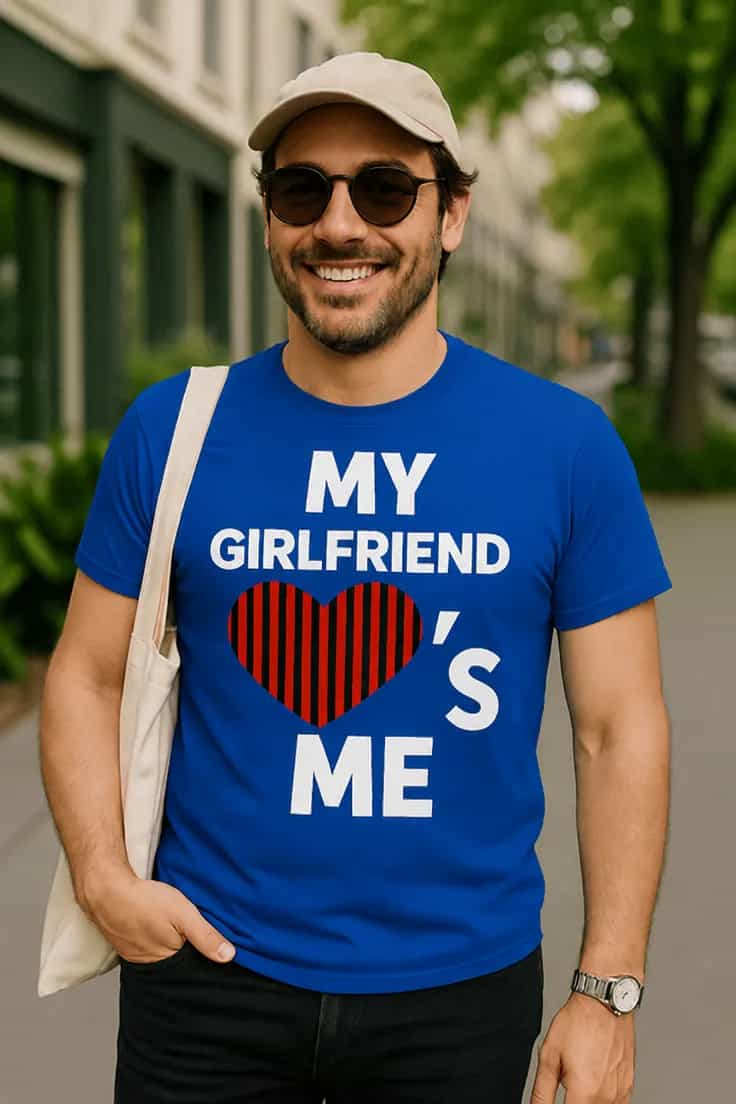 Sjov t-shirt Min kæreste elsker mig - MY GIRLFRIEND ME S
