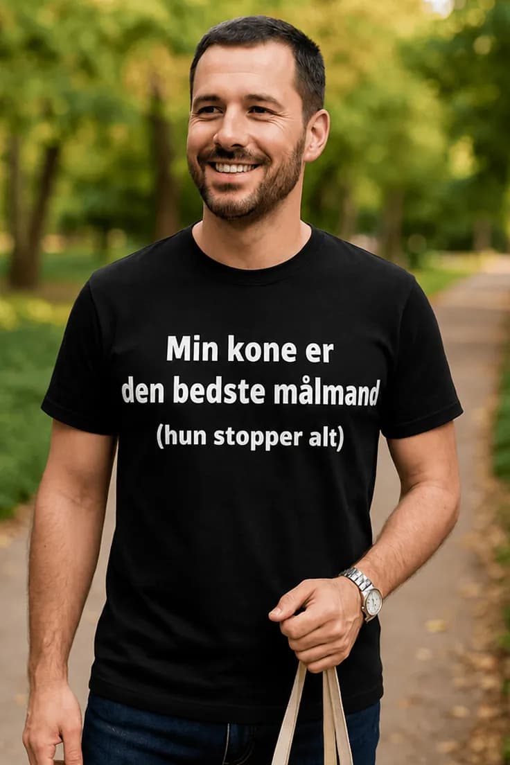 Sjov t-shirt Min kone er målmand - Min kone er