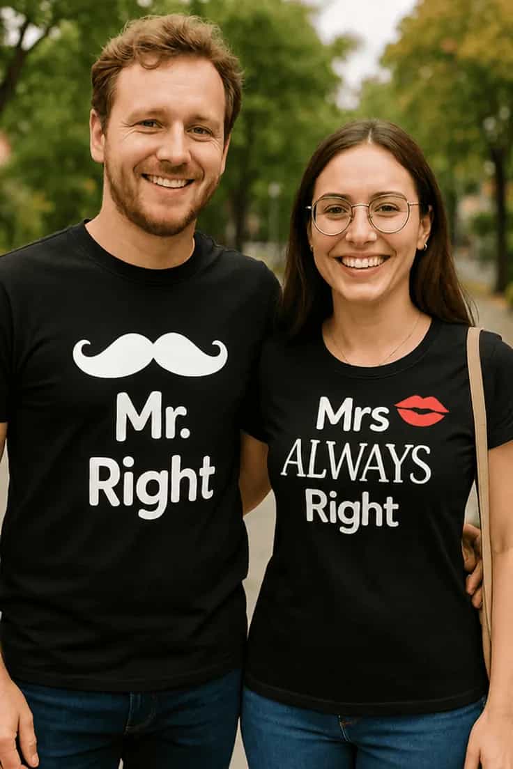 Sjov t-shirt Mr right mrs always right - Mr. Mrs