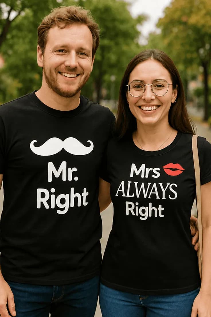 Sjov t-shirt Mr right mrs always right - Mr. Mrs