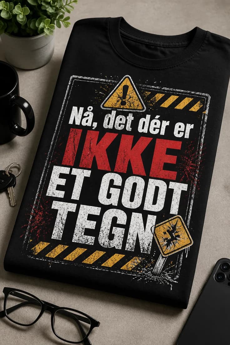 Sjov T-shirt med Nå, det dér er ikke et godt tegn