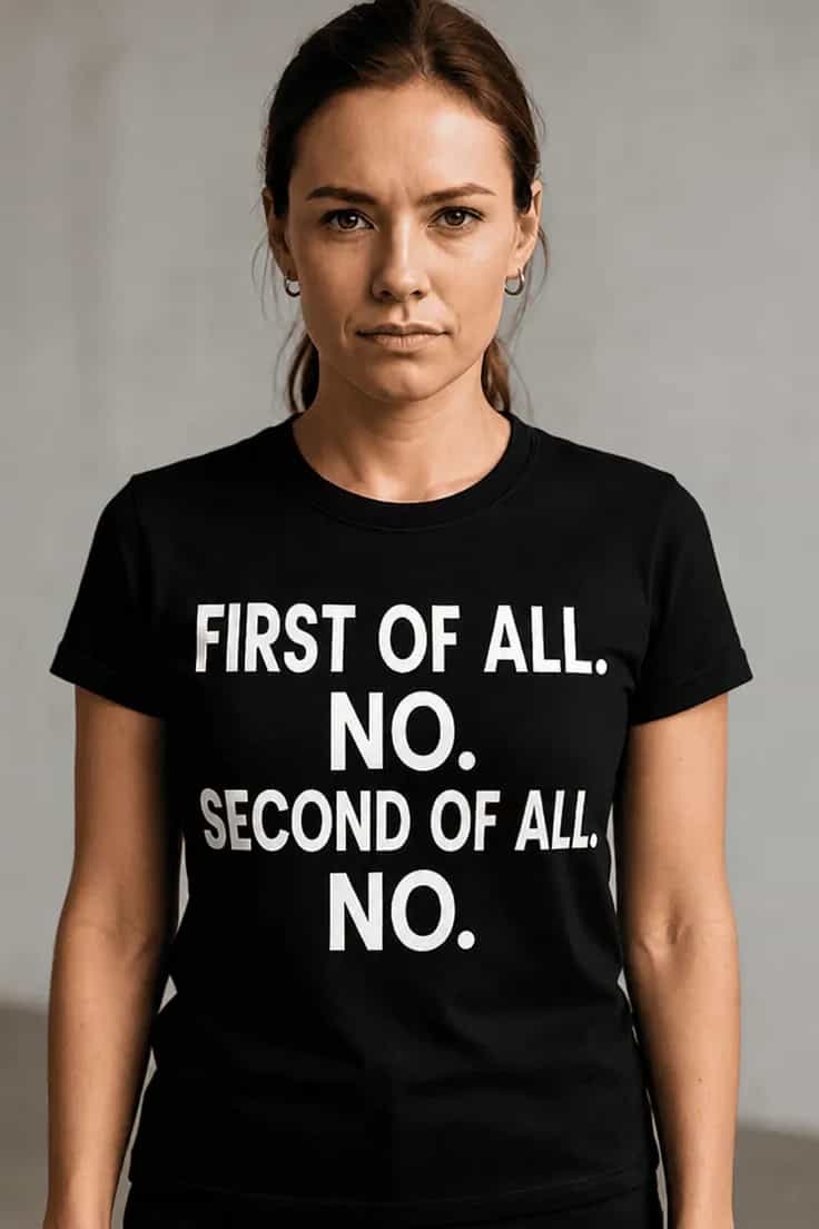 Sjov t-shirt Nej nej nej - FIRST OF ALL. NO.