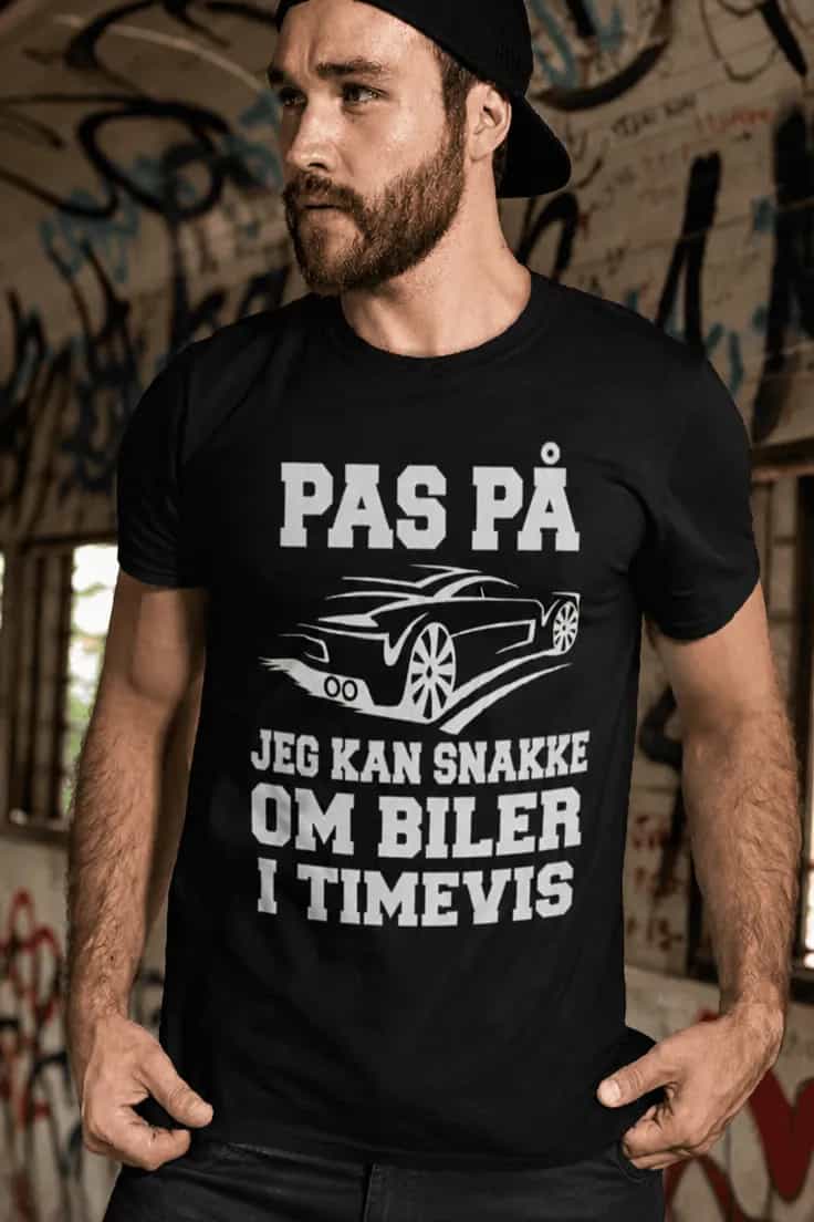 Sjov t-shirt Om biler i timevis – PAS PÅ