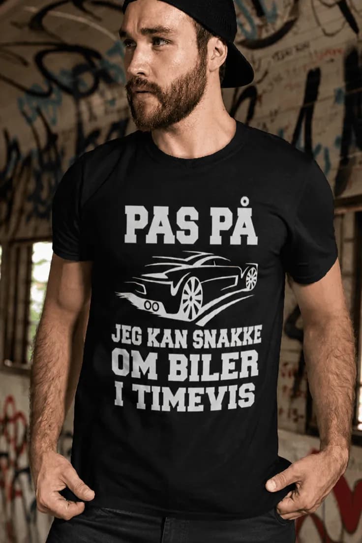 Sjov t-shirt Om biler i timevis – PAS PÅ