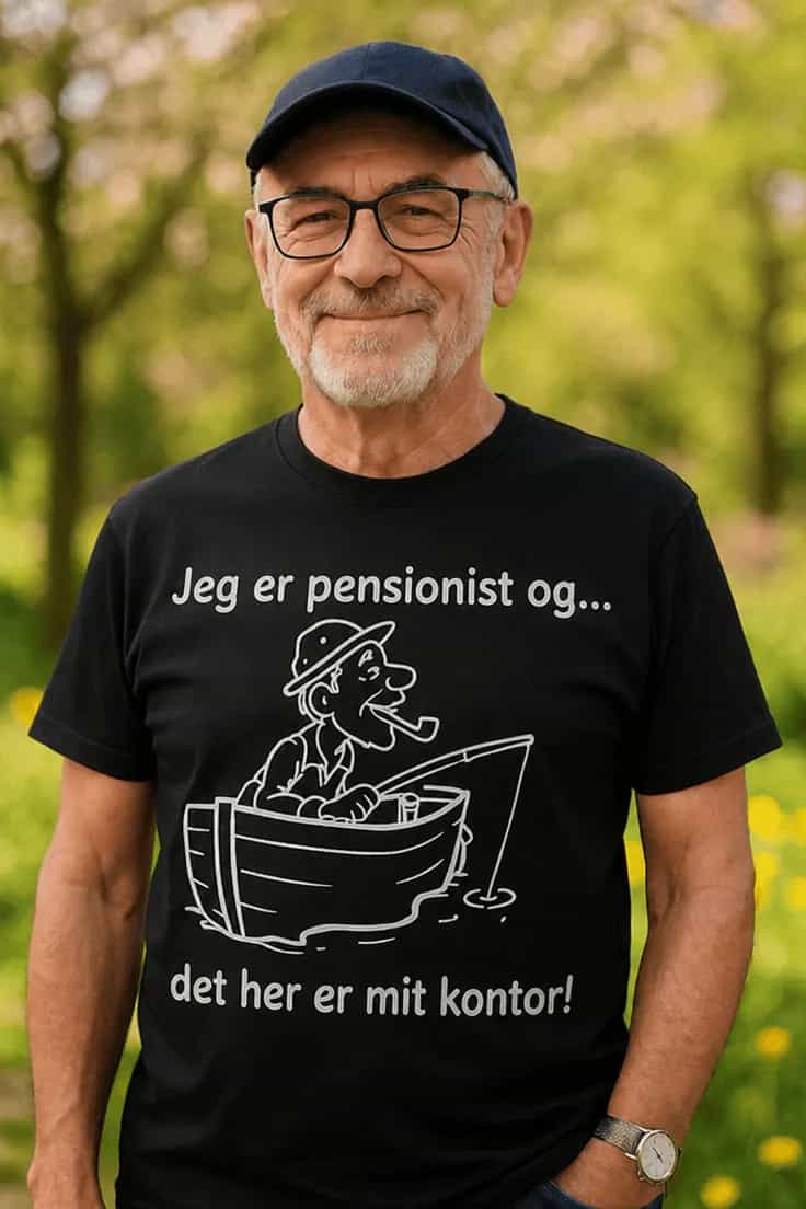 Sjov t-shirt Pensionist fisker kontor - Jeg er pensioni
