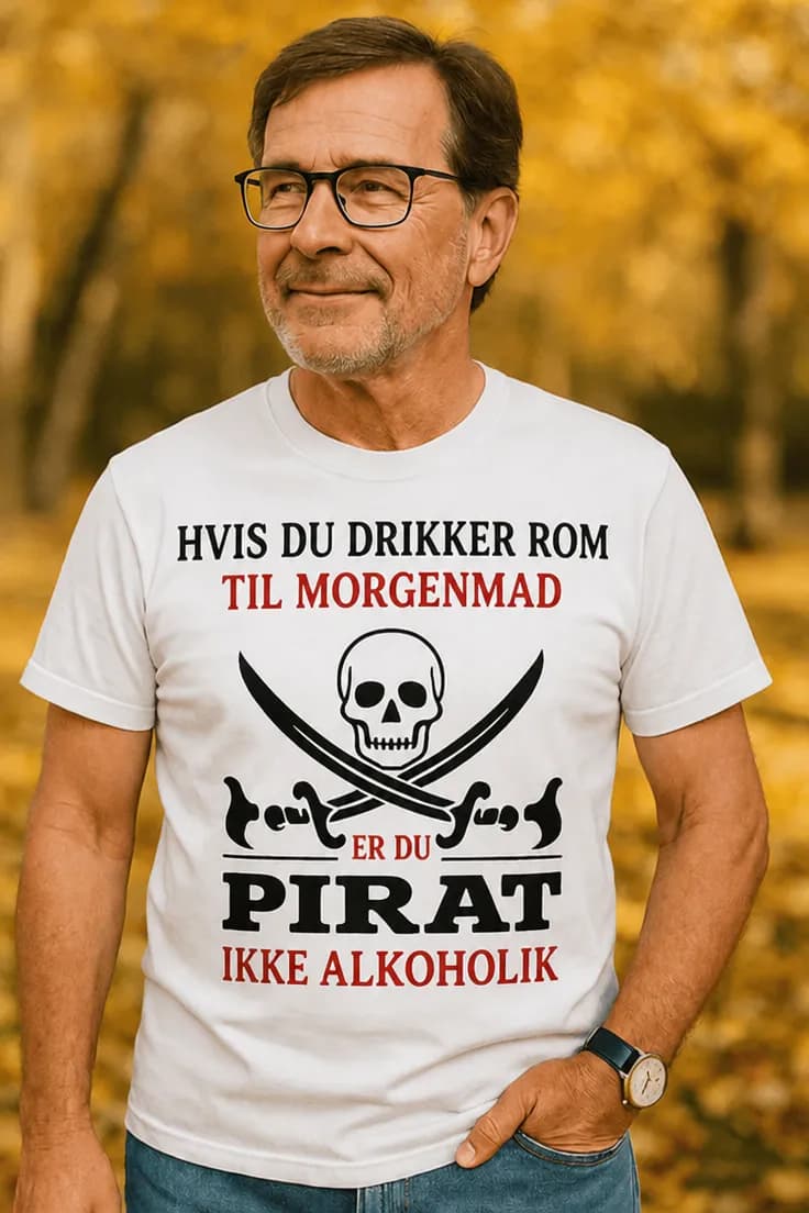 Sjov t-shirt Pirat med rom til morgenmad