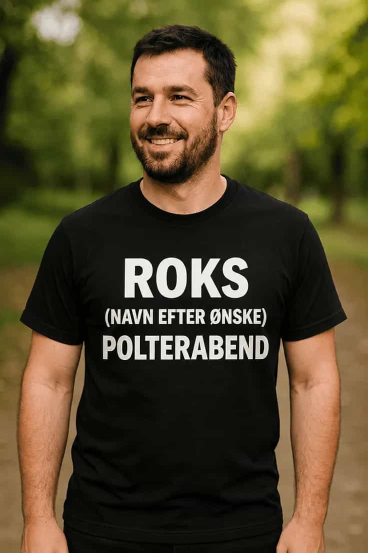 Sjov t-shirt polterabend med navn – ROKS