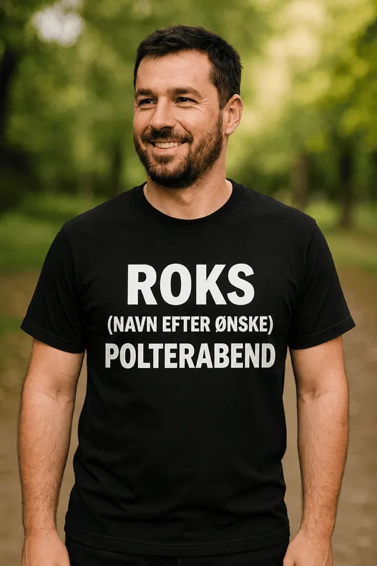 Sjov t-shirt polterabend med navn – ROKS