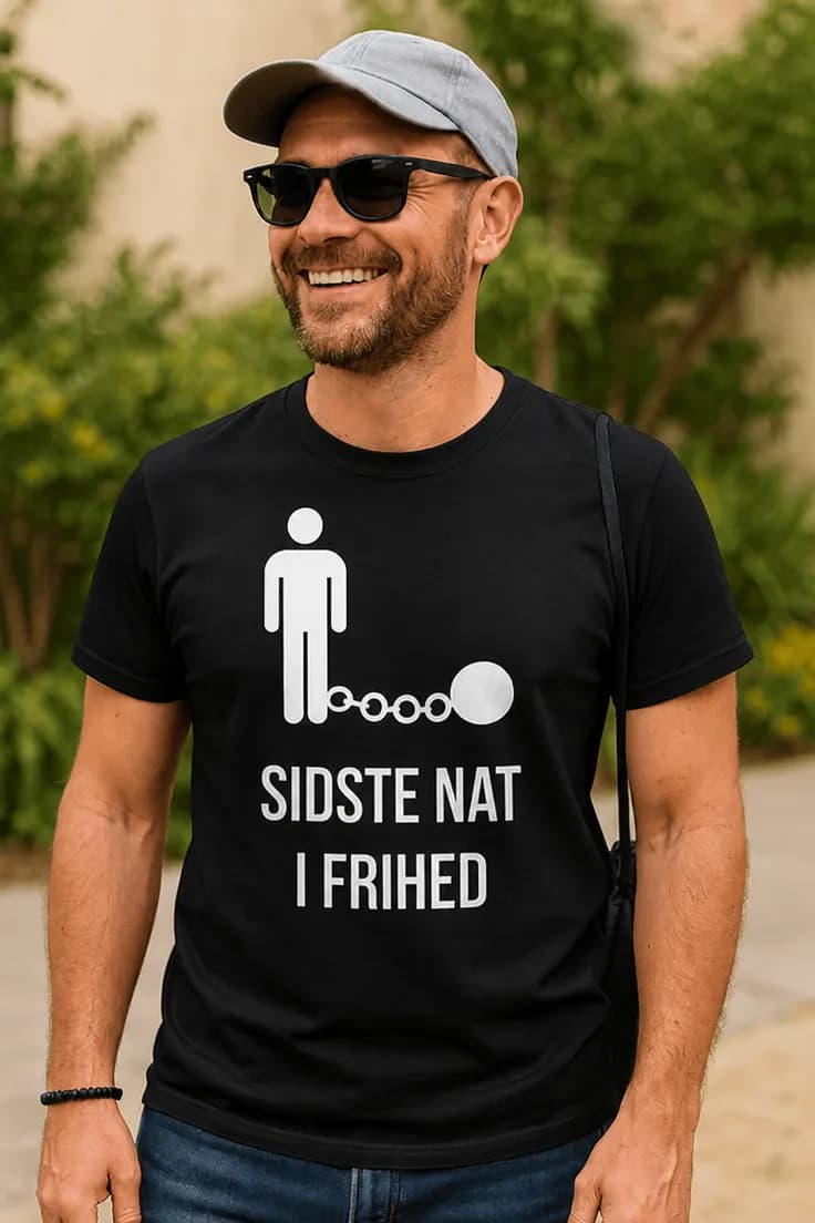 Sjov t-shirt Sidste nat i frihed - SIDSTE NAT