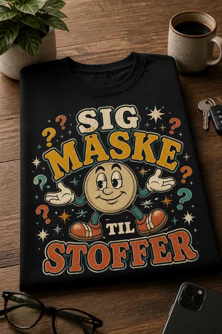 Sjov T-shirt med SIG MÅSKE TIL STOFFER